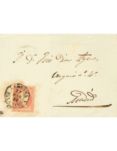 Castilla y León. Historia Postal. Sobre 48. 1859. 4 cuartos rojo. LEDESMA a MADRID. Matasello LEDESMA / SALAMANCA (Tipo I). MA