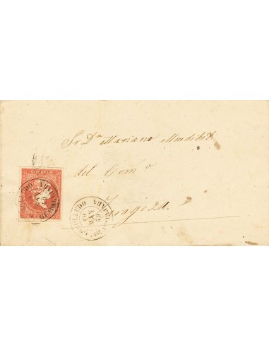 Castilla-La Mancha. Historia Postal. Sobre 48. 1859. 4 cuartos rojo. COGOLLUDO a ZARAGOZA. Matasello COGOLLUDO / GUADALAJARA.