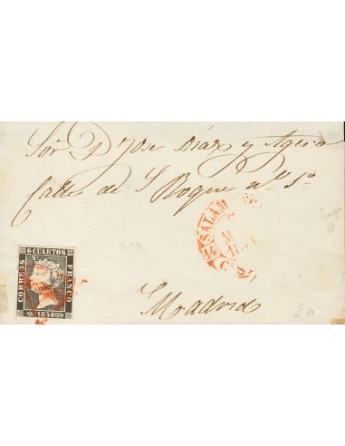 Castilla y León. Historia Postal. Sobre 1. 1850. 6 cuartos negro. SALAMANCA a MADRID. Matasello "A" de Salamanca. MAGNIFICA Y