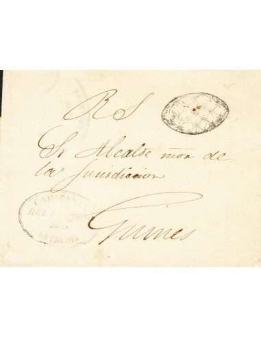 Cuba. Sobre . 1863. LA CATALINA a GÜINES. Marca CAPITANIA / DEL PARTIDO / DE LA / CATALINA y PARRILLA COLONIAL, indicando que