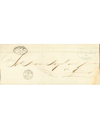 Cuba. Sobre . 1866. SAN NICOLAS a GÜINES. Marca PARRILLA COLONIAL, indicando que la carta circulaba libre de porte. MAGNIFICA