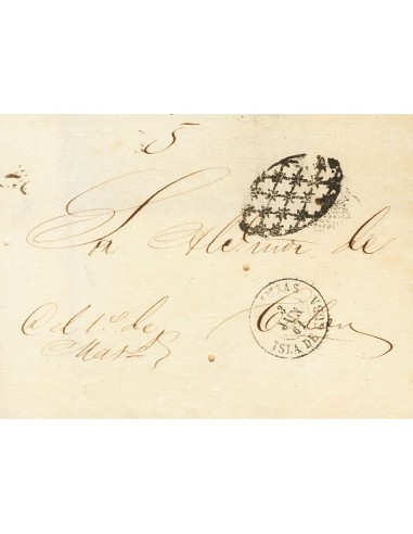 Cuba. Sobre . 1861. MATANZAS a COLON. Marca PARRILLA COLONIAL, indicando que la carta circulaba libre de porte. MAGNIFICA.