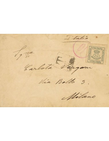 Alfonso XIII. Sobre 173. 1916. 1/4 cts verde. Impreso dirigido a MILAN (ITALIA). Matasello "10", aplicado a la llegada. MAGNIF