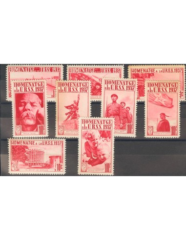 Guerra Civil. Viñeta. *. 1937. Serie completa (a falta del 10 cts "Vacances"), en rojo (conservación habitual). HOMENATGE A LA