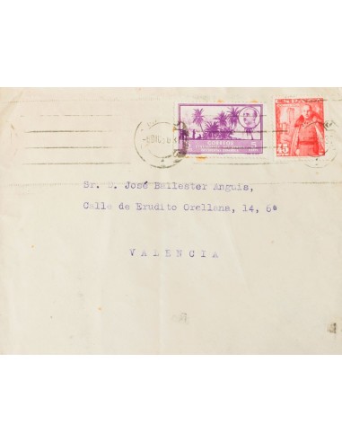 Africa Occidental. Sobre 1028A. 1950. 45 cts rojo y 5 cts violeta de Africa Occidental. MADRID a VALENCIA. BONITA Y RARISIMO U