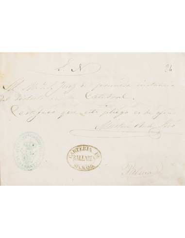 Islas Baleares. Historia Postal. Sobre . 1868. Carta reutilizada (el tránsito previo fue franqueado con dos sellos del 4 cuart
