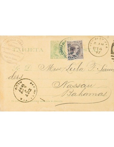 Cuba. Entero Postal. Sobre EP27, 146. 1897. 2 ctvos verde sobre Tarjeta Entero Postal de PUERTO PRINCIPE a NASSAU (BAHAMAS), c