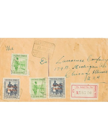 Guinea. Sobre 205(2), 238(2). 1937. 10 cts verde, dos sellos (un sello defecto sin importancia) y 40 cts azul, dos sellos. Cer