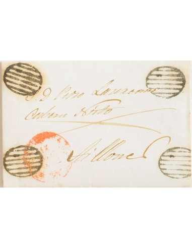 Extremadura. Historia Postal. Sobre . 1852. Administración de Correos de LLERENA a AHILLONES. En el frente estampadas cuatro m