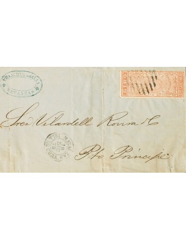 Cuba. Sobre . 1873. 10 cts castaño FISCAL GIRO. MATANZAS (CUBA) a PUERTO-PRINCIPE. Al dorso manuscrito "Garantizado por Aureli
