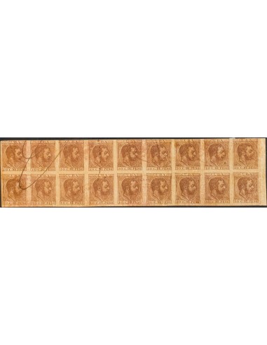 Falso Postal. º102F(18). 1883. 10 ctvos castaño, bloque de dieciocho (sin dentar). FALSO POSTAL. MAGNIFICO Y RARISIMO, POSIBLE