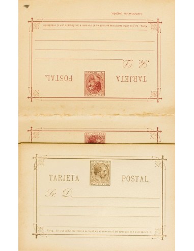 Filipinas. Entero Postal. (*)EP4/5. 1889. 2 ctvos castaño y 3 ctvos+3 ctvos carmín sobre Tarjetas Entero Postales. MAGNIFICAS.