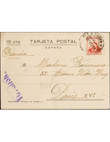 República Española. Sobre 736. 1938. 40 cts carmín. Tarjeta Postal con sobretasa de 15 cts de Iniciativa Privada de MADRID a P