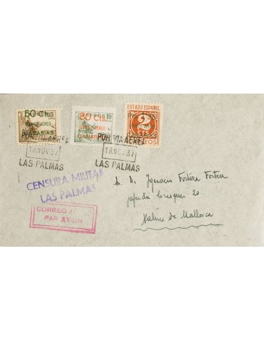 Canarias. Sobre 34/36. 1937. Serie completa. LAS PALMAS a PALMA DE MALLORCA. MAGNIFICA.