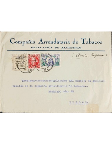 Guerra Civil. Locales. Sobre 687. 1936. 30 cts carmín y sellos benéficos 5 cts negro ALGECIRAS / COMEDOR / ASISTENCIA / SOCIAL