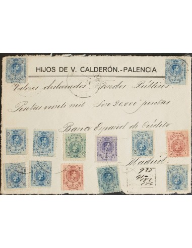 Alfonso XIII Correo Certificado. Sobre 278(2),268,270,274(8),277. 1920. 1 pts carmín, dos sellos, 5 cts verde, 15 cts violeta,