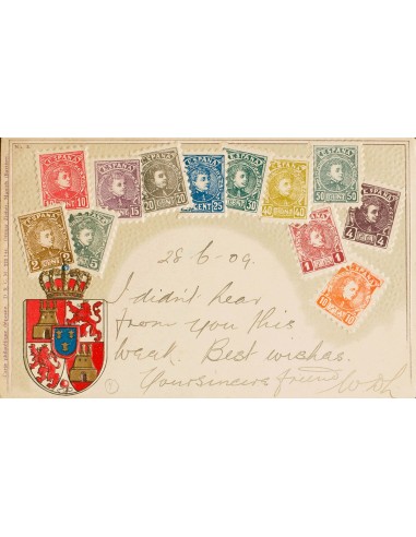 Sobre Publicitario. Sobre . 1909. Tarjeta Postal sin circular, con la reproducción de doce valores de la serie del "Cadete". E