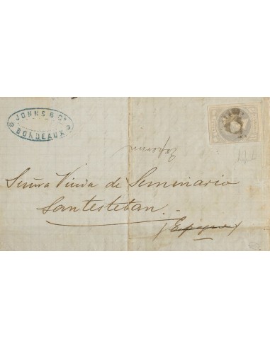 Correo Carlista. Sobre 158. 1875. 1 real violeta. BURDEOS (FRANCIA) a SANTISTEBAN, carta franqueada en origen (como es habitua