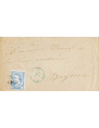 Correo Carlista. Sobre 156. 1874. 1 real azul. DURANGO a BAYONA (FRANCIA). MAGNIFICA Y RARA. Cert. CEM.