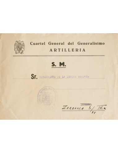 Guerra Civil. Bando Nacional. Sobre . (1939ca). Dirigida al Intendente de la Legión Cóndor, en ZARAGOZA (en lugar de la calle