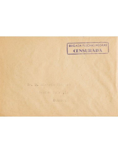 Guerra Civil. Voluntario Italiano. Sobre . (1938ca). Carta Filatélica dirigida a ZARAGOZA. Marca BRIGADA FLECHAS NEGRAS / CENS
