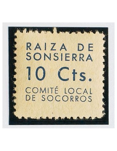 Guerra Civil. Locales. *. 1937. 10 cts azul sobre amarillo. RAIZA DE LA SONSIERRA. COMITE LOCAL DE SOCORROS. MAGNIFICO Y NO CA