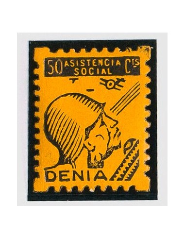Guerra Civil. Locales. *. 1937. 50 cts negro sobre amarillo. DENIA. MAGNIFICO Y RARO. (Fesofi 11)