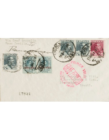 Alfonso XIII Correo Aéreo. Sobre 321(3), 322, 295(2). 1930. 1 pts pizarra, tres sellos, 4 pts carmín lila y 50 cts azul verdos