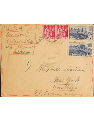 Guerra Civil. Campo de Refugiados. Sobre . 1940. 1´25 fr rosa, dos sellos y 5 fr azul, dos sellos, ambos de Francia. LE VERNET