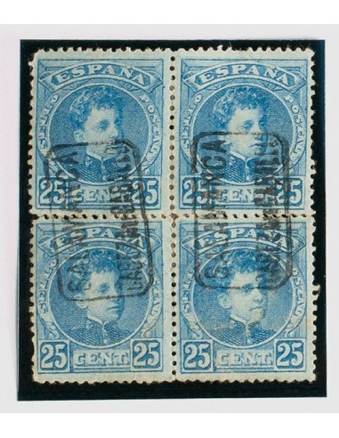 Castilla y León. Filatelia. º248(4). 1901. 25 cts azul, bloque de cuatro. Matasello cartería SALAMANCA / CABEZA DE CABALLO. MA