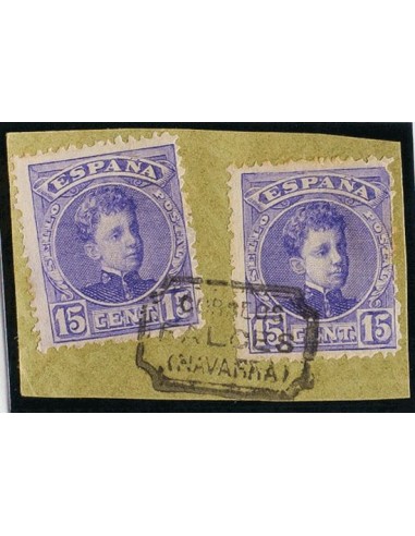 Navarra. Filatelia. Fragmento 245(2). 1901. 15 cts violeta, dos sellos, sobre fragmento. Matasello cartería especial CORREOS /