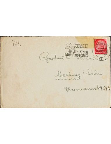 Guerra Civil. Bando Nacional. Sobre . 1938. 12 pf rojo de Alemania. Carta (completa) de un miembro de la LEGION CONDOR con ori