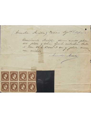Correo Carlista. Fragmento 161(8). 1875. Resguardo de Telegrama, impuesto en Azpeitia y en el que se adhieren al menos un bloq