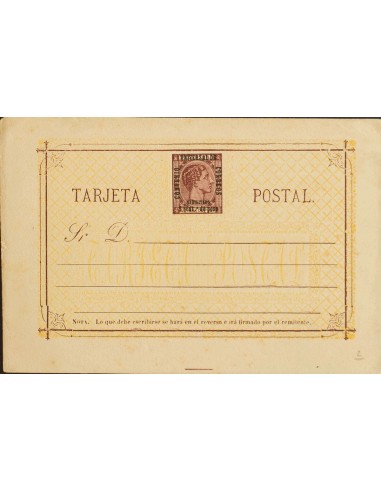 Filipinas. Entero Postal. (*)EP2. 1879. 3 ctvos sobre 50 mils castaño rojo sobre Tarjeta Entero Postal. MAGNIFICA.