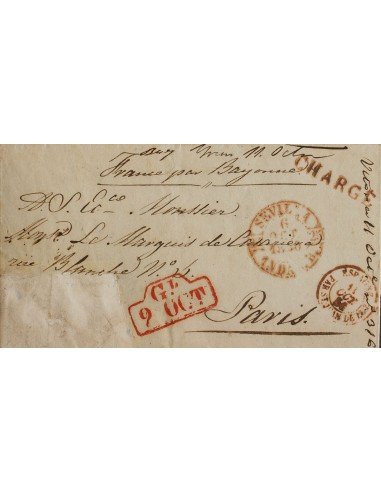 Isabel II. Periodo Sin Dentar. Sobre . 1850. Certificado de SEVILLA a PARIS (FRANCIA) (la carta en origen estaba franqueada co