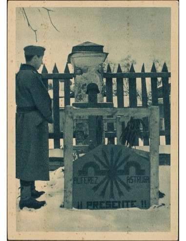 Guerra Civil. División Azul. (*). (1940ca). Tarjeta Postal de la División Azul "A través de las tumbas". MAGNIFICA.