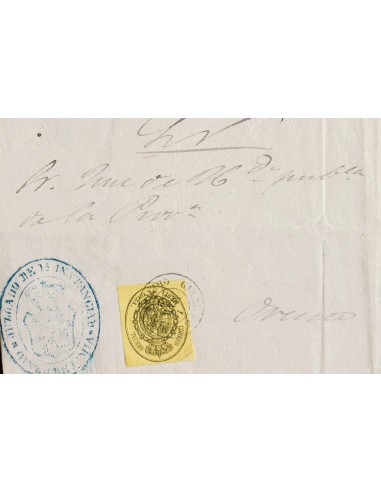 Galicia. Historia Postal. Sobre . 1862. ½ negro sobre amarillo. GINZO DE LIMIA a ORENSE. Matasello GINZO DE LIMIA / ORENSE, ma