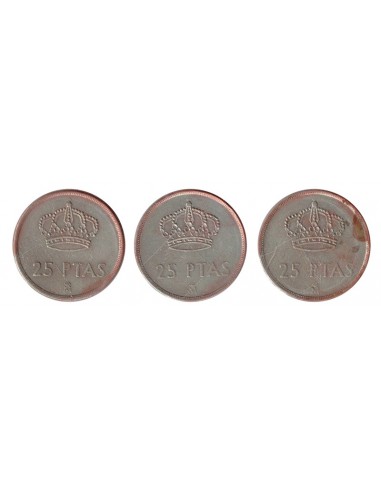 Lote de 3 monedas de España de 25 pesetas años 1982, 1983 y 1984.