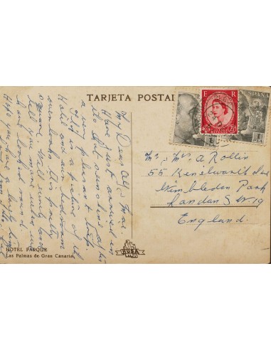 Franqueo Mixto. Sobre 1056(2). 1957. 1 pts negro, dos sellos y sello de Gran Bretaña de 2½ p rojo. Tarjeta Postal de BLACKWATE