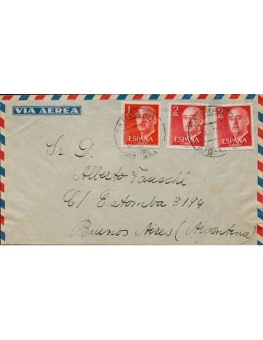 2º Centenario anterior a 1960. Sobre 1157(2), 1153. 1956. 2 pts rojo, dos sellos y 1 pts naranja. TARRASA a BUENOS AIRES (ARGE