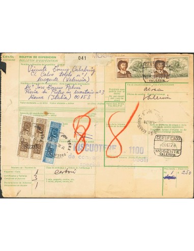 2º Centenario posterior a 1960. Sobre 2310(2). 1978. 50 pts castaño y verde, dos sellos. Justificante de Paquete Postal Certif