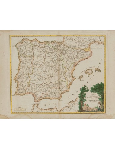 Bibliografía. 1757. Mapa de rutas Postales LES ROUTES DES POSTES D´ESPAGNE ET DE PORTUGAL. París, 1757. Robert de Vaugondy. MA