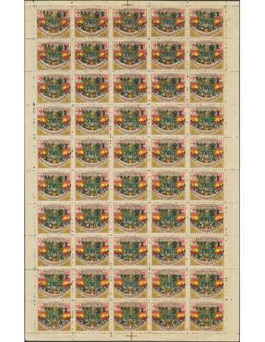 Guerra Civil. Locales. **. 1937. 15 cts sobre 10 cts multicolor, pliego de cincuenta sellos. LUGO. MAGNIFICO Y RARO. (Allepuz