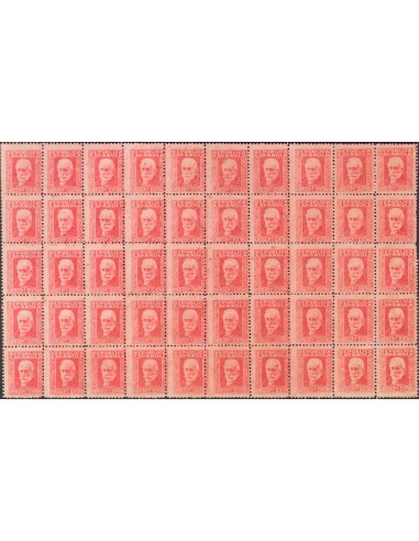 Falso Postal. (*)669F(50). 1932. 30 cts carmín rosa, bloque de cincuenta. FALSO POSTAL TIPO II. MAGNIFICO Y RARO.