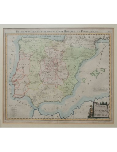 Bibliografía. 1799. Mapa de las Rutas Postales en la Península Ibérica POSTKARTE SPANIEN PORTUGAL (grabado coloreado). Viena,