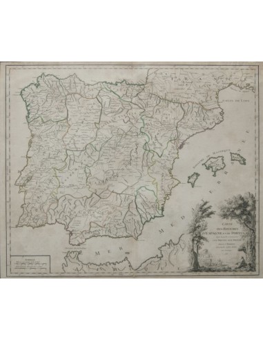 Bibliografía. 1757. Mapa de rutas Postales LES ROUTES DES POSTES D´ESPAGNE ET DE PORTUGAL. París, 1757. Robert de Vaugondy. MA