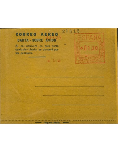 Matasello de Rodillo / Franqueo Mecánico. (*)AE2ccb. 1947. 1´30 pts sobre aerograma. ENSAYO DE COLOR, en amarillo. MAGNIFICO Y