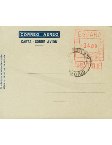 Matasello de Rodillo / Franqueo Mecánico. º44G. 1948. 4 pts sobre aerograma gris verdoso (Tipo I). Matasello de favor. MAGNIFI