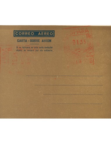 Matasello de Rodillo / Franqueo Mecánico. (*)AE27C. 1948. 1´55 pts + 2´45 pts sobre aerograma, en color castaño, con doble fra
