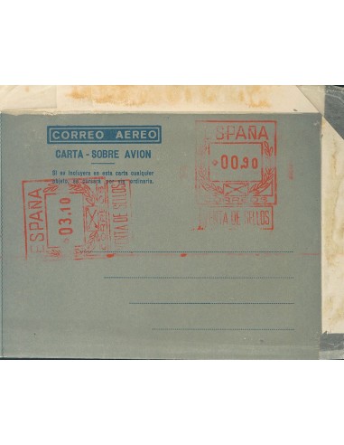 Matasello de Rodillo / Franqueo Mecánico. (*)AE23. 1948. 0´90 pts + 3´10 pts sobre aerograma con doble franqueo. MAGNIFICO Y R